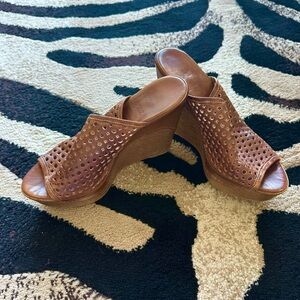 Steve Madden Tan Perforated Wedge Sandals
